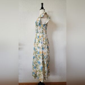 Floral White Maxi Dress with Blue & Yellow Blossoms
